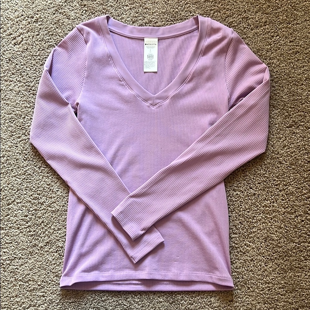 Athleta Renew Purple Ribbed Long Sleeve Fitted Blouse